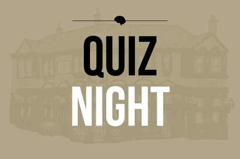 A graphic promoting the Tuesday Night Pub Quiz at the Royal Oak Highams Park. Join us for a night of trivia, fun, and camaraderie!